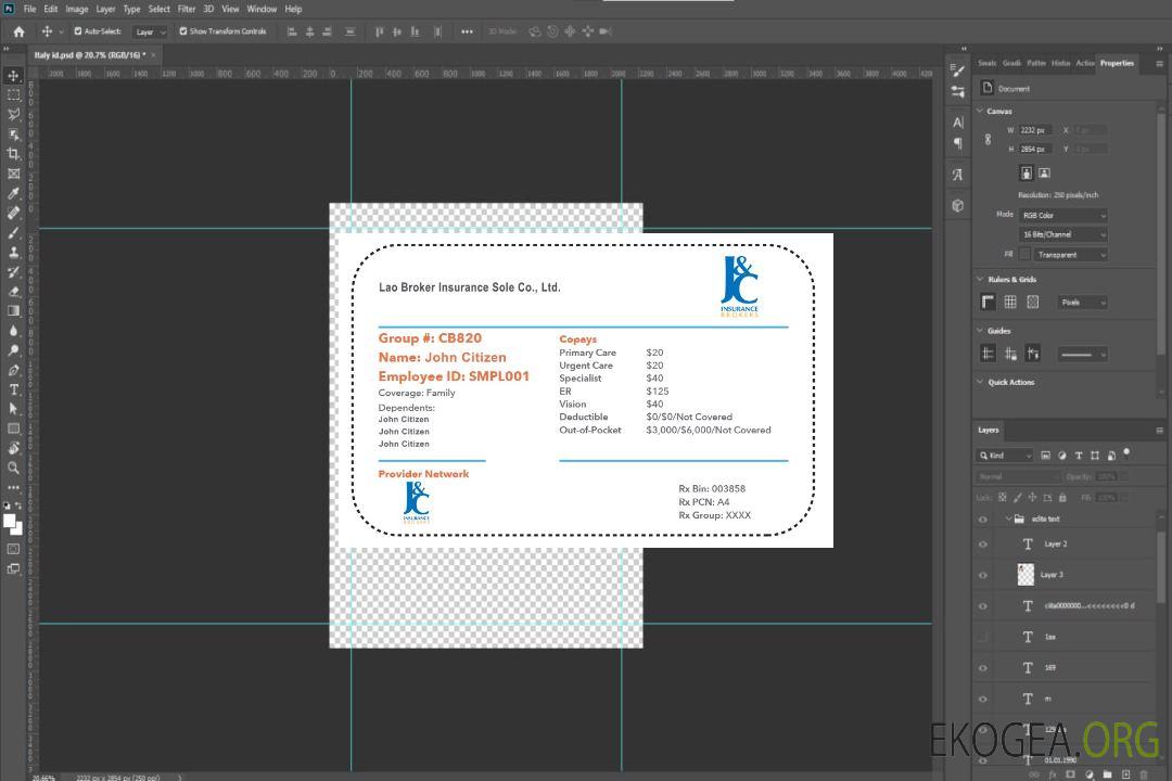 Carte d'assurance maladie du Laos template